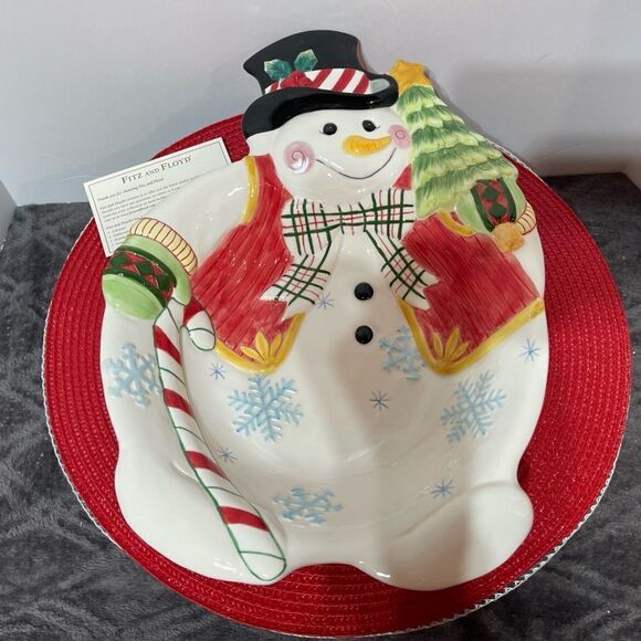 Fitz and Floyd Frosty Friends Snowman Large Bowl NWT - Picture 5 of 13